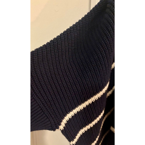 Athleta Peaceful Wrap Cardigan Blue/White Stripe Medium Cable Knit Loose Fit - Picture 3 of 12